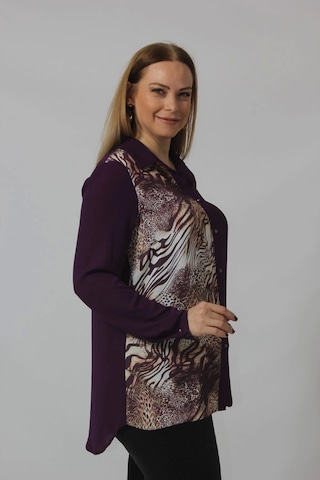 Moda Berray 2320 Leopar Desenli Şifon Gömlek Mürdüm