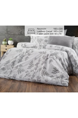 Livoras Home Tek Kişilik Nevresim Takımı Nevresim 160 X 220 Cm Çarşaf 160 X 240 Yastık 50 X 70 Cm Beyaz - Gri