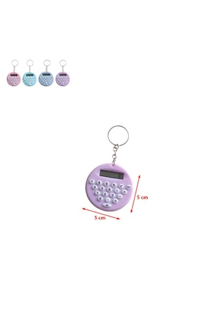 Lila Yuvarlak Mini 8 Haneli Hesap Makinesi Anahtarlık 1 Adet Ebat: 5 CM x 5 CM