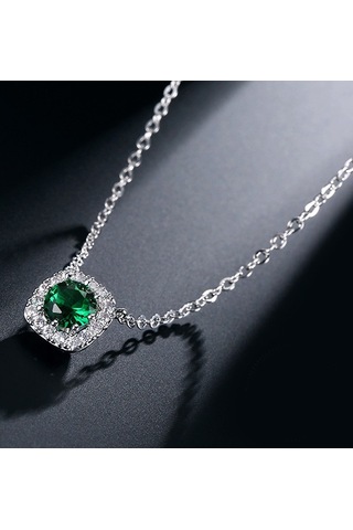 Monemel Yeşil Kristal Taşlı Kolye Altın Kaplama N0905 Gümüş