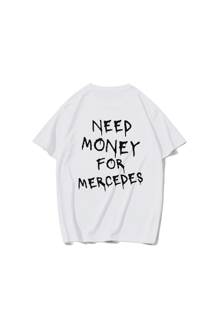 Brz Collectıon Brz Collection Unisex Oversize Mercedes Need Money For Mercedes T-shirt Beyaz