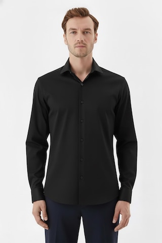 Sabri Özel Erkek Siyah Dar Kesim Slim Fit %100 Pamuk Dokuma Uzun Kollu Klasik Yaka Gömlek