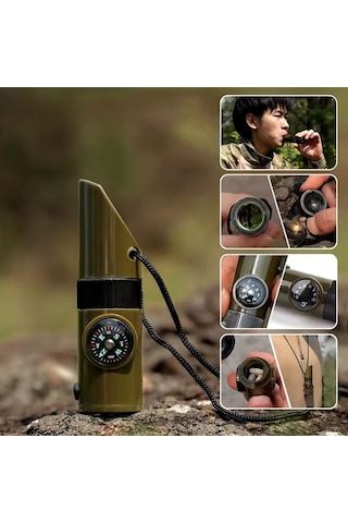 Dumles 7si 1arada Acil Durum Düdüğü,el Feneri, Termometre,pusula,büyüteç,depolama Bölmeli Kampçı Düdüğü