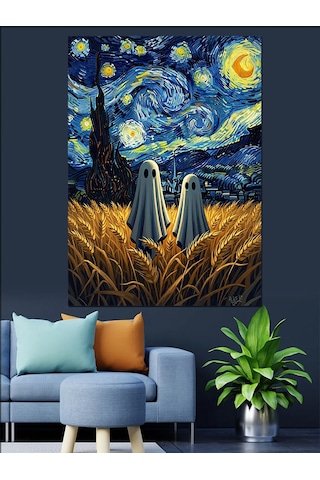 Van Gogh Yıldızlı Gece Ve Hayalet Dekoratif Kanvas - Mdf Ahşap Tablo