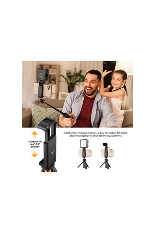 Kangvka Alüminyum Tripod Selfie Stick, Telefon Ve Kamera Uyumlu, Bluetooth Kumanda, Telefon Tutucu, 1/4 Vida Bağlantısı, Siyah Kf09.128v1