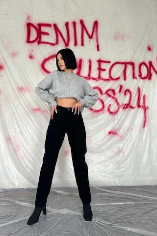 Munn Collection Siyah Boru Paça Jeans Pantolon Siyah