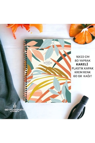 Kareli 16x22 Cm 80 Yaprak Plastik Kapak Telli Defter Krem Renk 60 Gr Hafif Kağıt 1