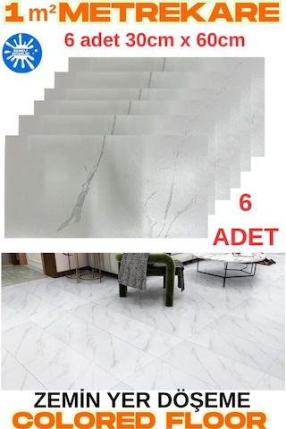 6 Adet 30cmx60cm Yapışkanlı Floor Pvc Panel 803 Yer Zemin Kaplama Paneli Arkası Kauçuklu