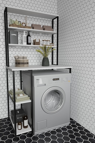 Çamaşır Makinası Dolabı Çamaşır Makinası Üstü Çok Raflı Düzenleyici Metal Banyo Dolabı Beyaz Renkli