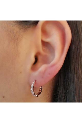 Halka Gümüş Küpe Zirkon Taşlı Rose