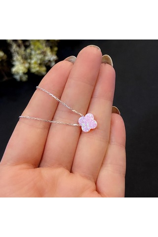 Stela Opal Yonca Gümüş Kolye Pembe