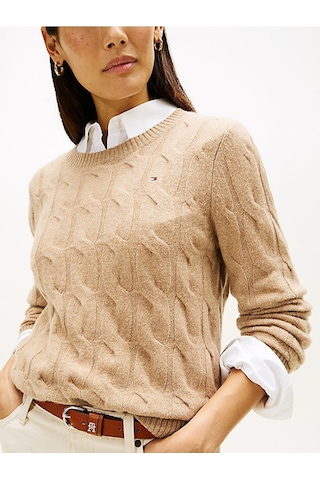 Tommy Hilfiger Soft Wool Cable C-nk Ls Swt Kadın Bej Kazak - Ww0ww43586 Bej