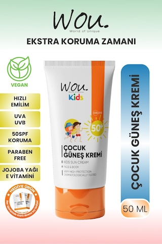 Wou World Of Unique Kıds Yüksek Koruma Etkili Spf50+ Çocuk Güneş Kremi 50 ML