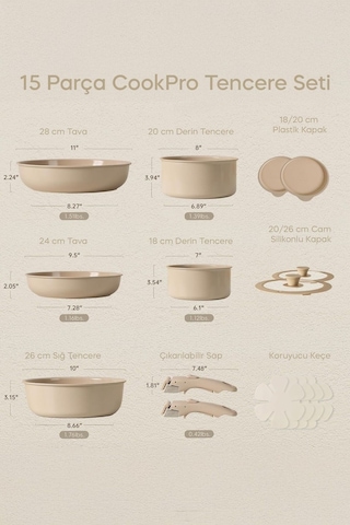 Cookpro Vizon 15 Parça Ayrılabilen Saplı Iç Içe Geçebilen Indüksiyonlu Seramik Kaplama Tencere Seti Vızon Vizon