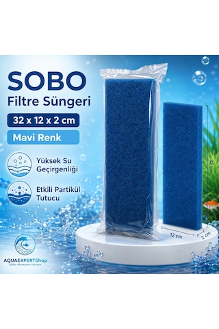 Sobo Akvaryum Filtre Süngeri 32x12x2 Cm - Üstün Temizlik Gücü Ve Yüksek Su Geçirgenliği - Mavi Renk