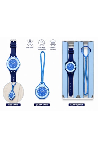 Duostyle 2'si 1 Arada Analog Kol Saati Ve Çanta Saati Silikon Kordonlu Unisex Mavi