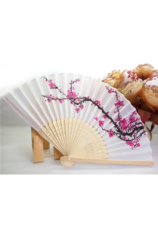 Beluga Yelpaze Bambu Kumaş Serinletici Vintage Kiraz Çiçeği Şık Dekorasyon Püsküllü Japon Yelpaze 0198