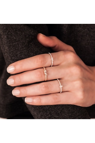 Ariş Rose Gold Altın Baget Tria Yüzük