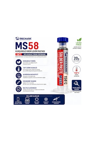 Mechanic Ms58 Kurşunsuz Şırınga Krem Lehim Pastası 158 C 20 Gram