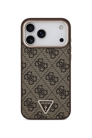 Apple Uyumlu iPhone 17 Pro Max Kılıf Guess Lisanslı M-safeli Taşlı Üçgen Logo 4g Desenli Kapak Kahverengi Kahverengi