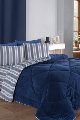 Comfort Set Yeni Nesil Wellsoft Yorganlı 3 Parça Çift Kişilik Soft Line Lacivert Lacivert