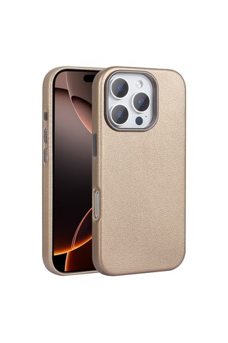 Apple Uyumlu iPhone 16 Pro Kılıf Magsafe Destekli Premium Pu Deri Kapak Royal Case/adora Titanyum Gold