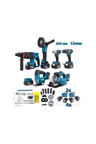 Dawreek MK350 Powerbank- Led + Hilti + Spiral + Somun Sıkma + 13 MM Mandren + Dekupaj + Sunta Kesme Makinesi 7'li Set