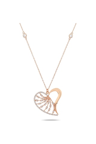 Kuyumcudukkani Zincirli"kenar Taşlı Kalp"kolye-37210-r-w Rose Gold