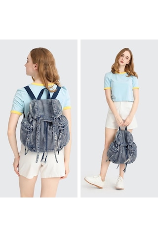 Barcelona K21 Denim Kot Kumaşı Kadın Sırt Çantası Barcelona 3217 Lacivert