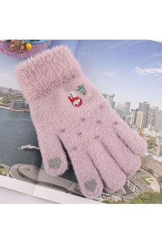Çocuklar Ve Bayanlar İçin Yeni Kadife Kalınlaştırılmış Sıcak Kardan Adam İşlemeli Dokunmatik Ekran Eldivenleri Kışlık Örme Eldivenler