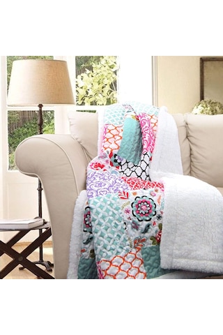 Lexroo Brookdale Ters Çevrilebilir Örtü-renkli Çiçek Desenli Yama İşi Battaniye-152 X 127 Cm Çok Renkli