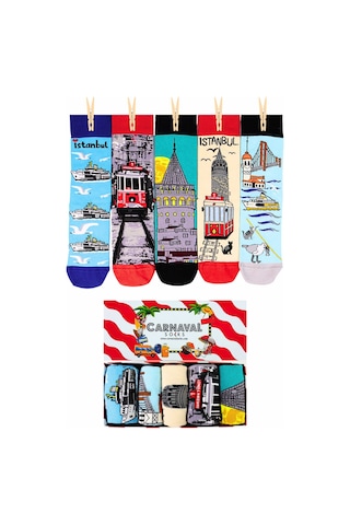 Carnaval Socks 5'li İstanbul Şehir Manzaralı Unisex Renkli Çorap Kutusu 2000386