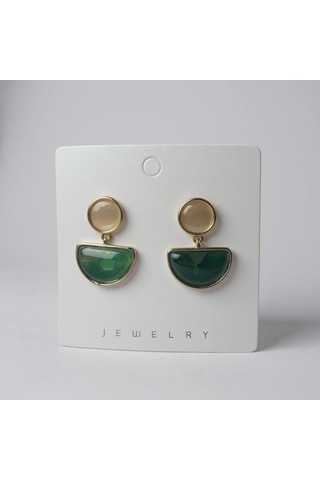 Yeşil Taşlı Minimal Küpe - Altın Renk Detaylı Zarif Tasarım Çok Renkli