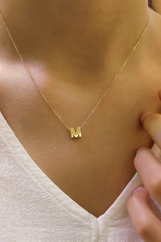 Altın 3 Boyutlu M Harfi Ve Altın Zinciri