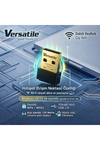 Versatile Usb Wifi Adaptör 150 Mbps Mini Alıcı Realtek 8188ftv Hotspot Win10/11
