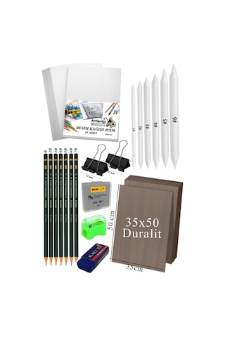 Karakalem Eskiz Çizim Seti Durolit Seti 35x50 Cm 1 Paket Pastel Dağıtıcı Kalem Resim Kağıdı Dereceli Kalem Seti Hamur Silgi Sınav Silgisi