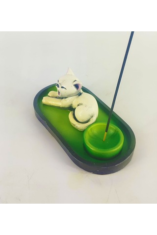 Uykucu Kedi Çubuk Tütsülük Ve Tealight Beyaz