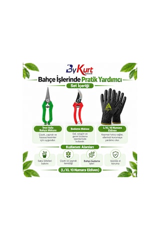 Bahçe Bakım Seti Üçlü Budama Makası Hasat Makası Eldiven 3 Parça - L/xl / Gri