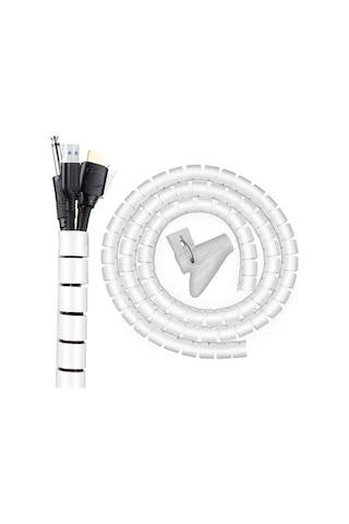 Güncelçarşı 1 Mt X 22 Mm Spiral Boru Kablo Kanalı Kablo Fiş Düzenleyici Toplayıcı Kordon Kablo Tutucu Beyaz 1 Adet