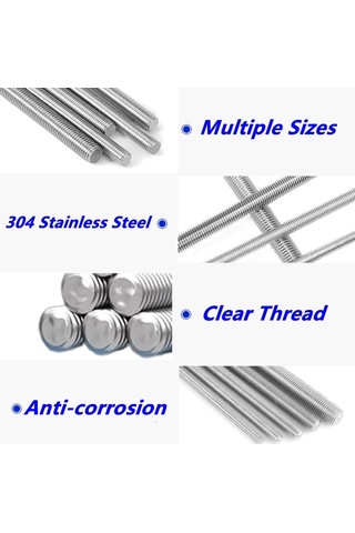 2pcs M12 X 400mm Tamamen Dişli Çubuk, 304 Paslanmaz Çelik Sağ El Uzun Dişli Vida Çubukları Bağlantı Elemanları Çubuklar M12 X 400mm 2