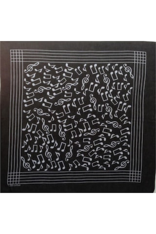 Siyah Notalı /Sol Anahtarlı Kare Bandana Fular %100 Cotton