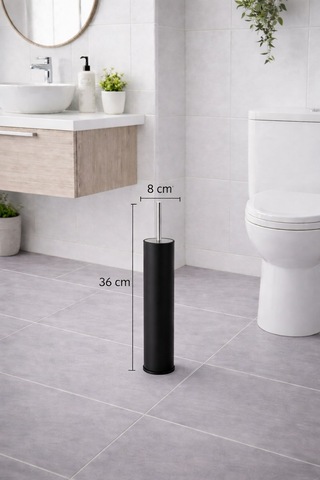 Mat Siyah 2'li Banyo Seti - Metal Çöp Kovası 3 Lt Ve Wc Fırçası Takımı Titan 7200 Siyah