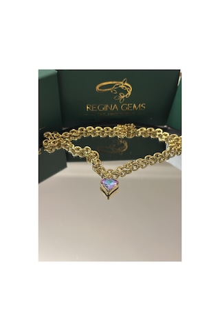 Dual Tone Heart Crystal Kolye Altın