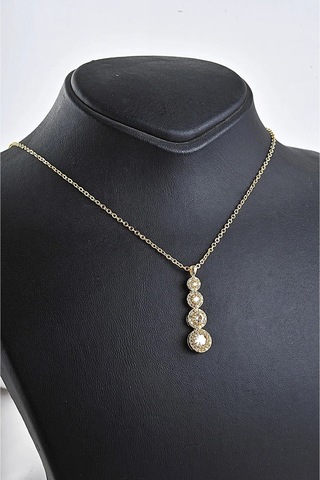 Ervanur Dört Sıra Zirkon Taşlı Su Yolu Kolye Altın