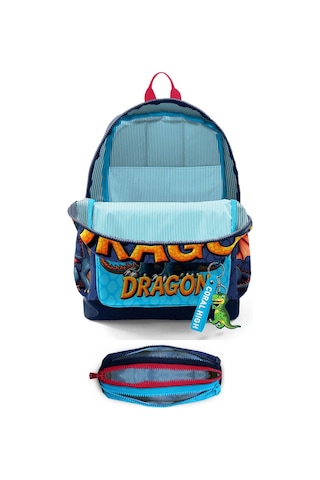 Coral High Okul Sırt Çantası Ve Kalemlik Seti - Mavi Sarı Dragon Desenli Erkek Çocuk Setygn33213c Çok Renkli