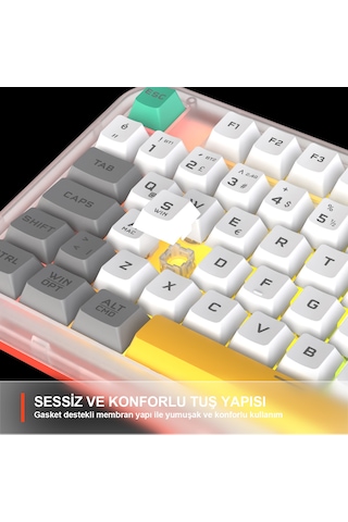 Lecoo Gk302 Üç Modlu Rgb Kablosuz 85 Tuşlu Türkçe Q Membran Oyuncu Klavyesi Beyaz Gri
