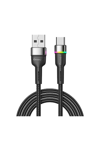 Essager Led Işıklı 1 Metre 3a Usb To Type-c Ultra Hızlı Şarj Kablosu,dayanıklı Renkli Led Işıklı Kablo