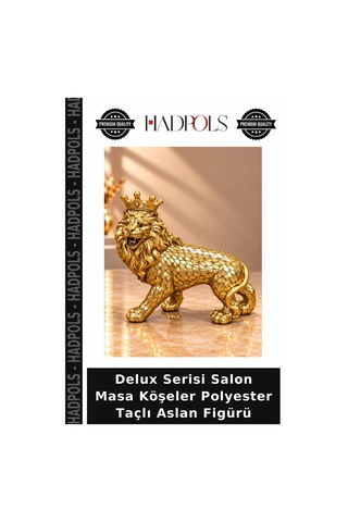 Delux Serisi Salon Masa Köşeler Polyester Taçlı Aslan Figürü