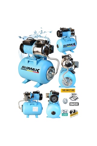 Stilmax Pasj24lt Metal Dişli Otomatik Paket Hidrofor 24lt Tank + 1.5hp Paslanmaz Bakır Jet Pompa