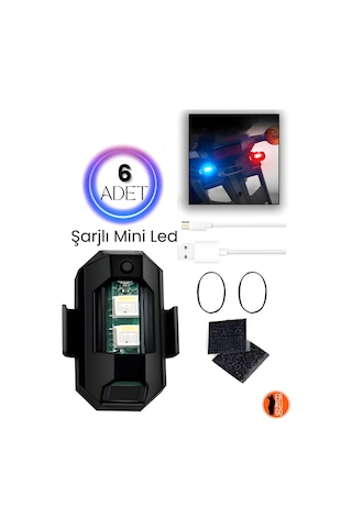 6 Adet Şarjlı Mini Led Işık/motor Çakar Led/drone Işığı/anti Çarpışma Uyarı  Işığı